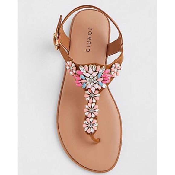 torrid Shoes - Torrid Tan Gemstone T-Strap Sandal Wide